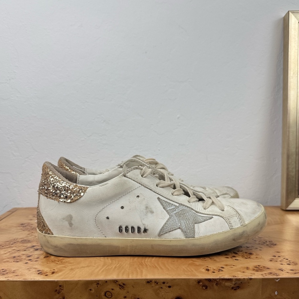 Golden Goose White and Gold Sneakers